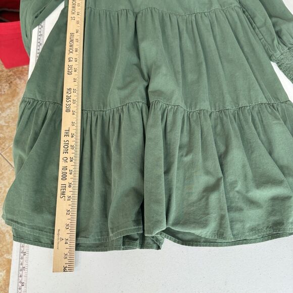 Pomander Place Ceci Mini Dress Size S Green Cotton Tiered Smocking V-Neck Lined - Picture 10 of 12